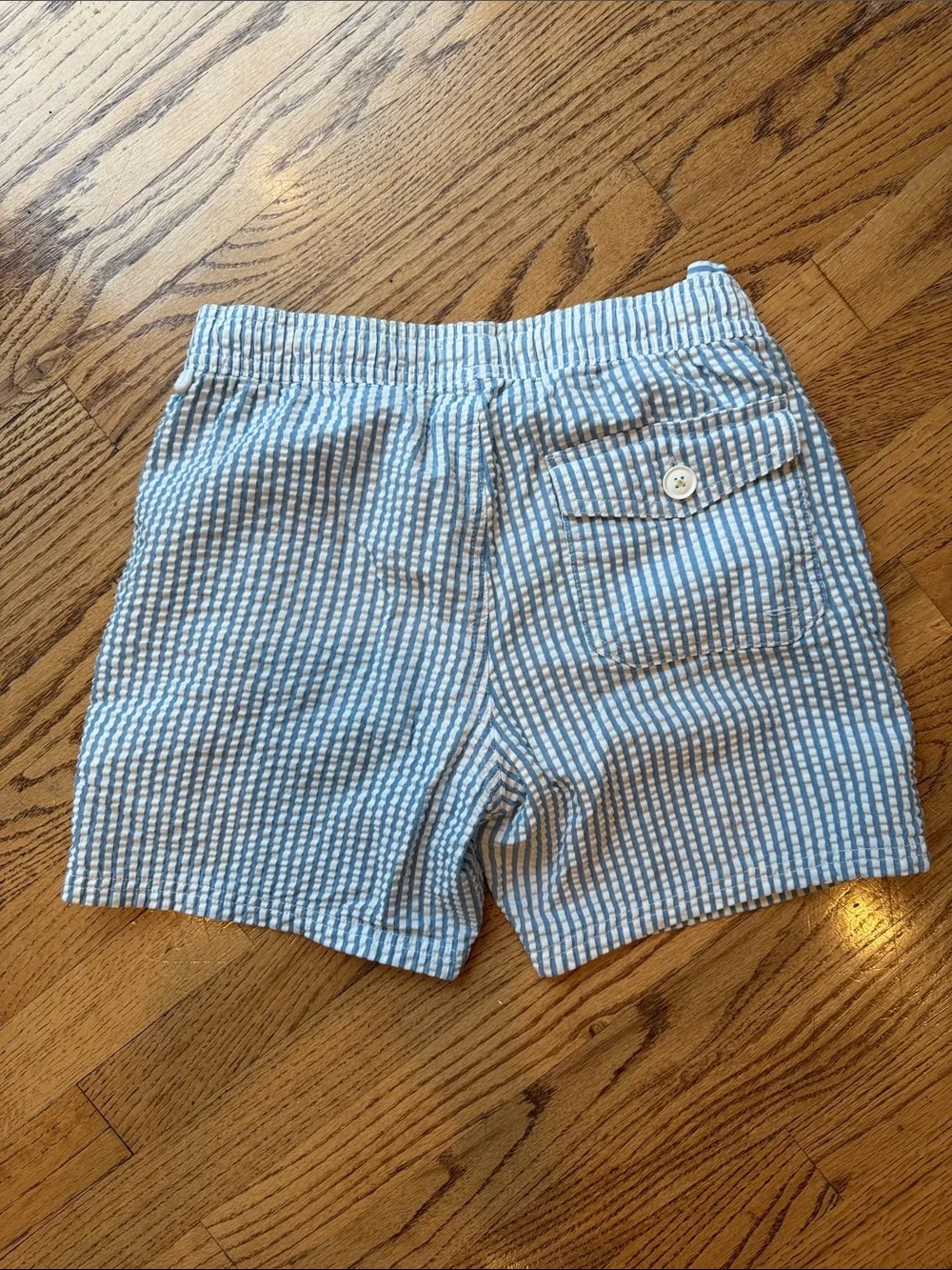 J. Crew Light Blue and White Striped Seersucker Swim Trunks